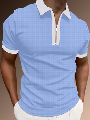 KAJARU Self Design Men Polo Neck Light Blue T-Shirt