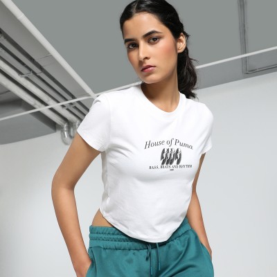 PUMA Printed Women Crew Neck White T-Shirt