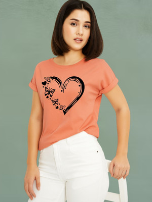 Lecowar Printed Women Round Neck Pink T-Shirt