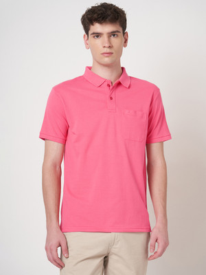 StitchHub Solid Men Polo Neck Pink T-Shirt