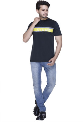 A and Y Printed Men Round Neck Blue T-Shirt