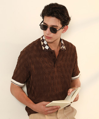 CAMPUS SUTRA Self Design Men Polo Neck Brown T-Shirt