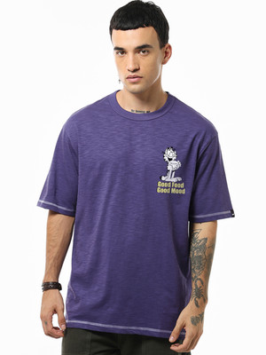 BEWAKOOF Graphic Print Men Round Neck Purple T-Shirt