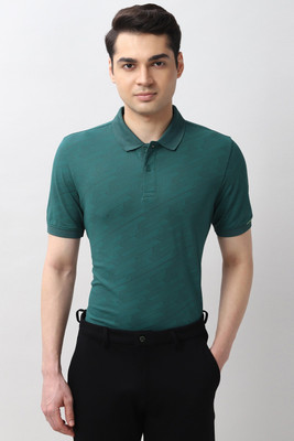 PETER ENGLAND Printed Men Polo Neck Green T-Shirt