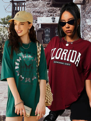 SYDNEY HILLS Printed Women Round Neck Multicolor T-Shirt