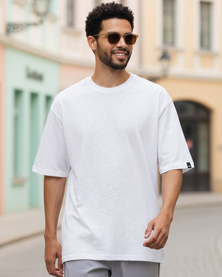 BEWAKOOF Solid Men Round Neck White T-Shirt