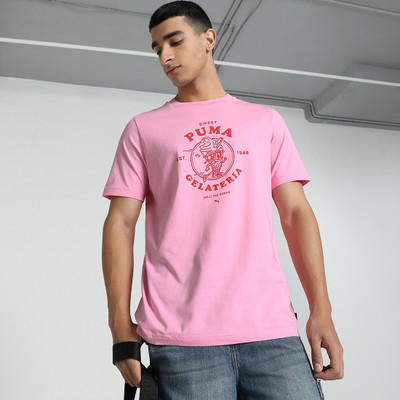 PUMA Printed Men Crew Neck Pink T-Shirt