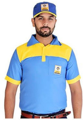 Mettyfabric Printed Men Peter Pan Collar Blue, Yellow T-Shirt