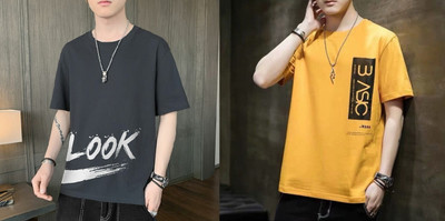 Axxitude Printed Men Round Neck Yellow T-Shirt