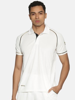 omtex Solid Men Polo Neck White T-Shirt