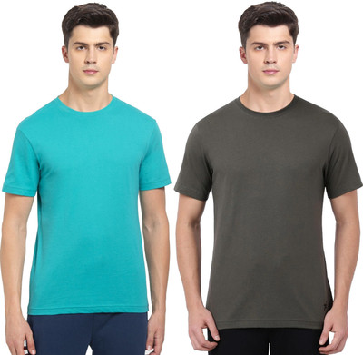 JOCKEY Solid Men Round Neck Light Green, Dark Green T-Shirt