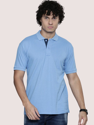 TELOXY Solid Men Polo Neck Light Blue T-Shirt