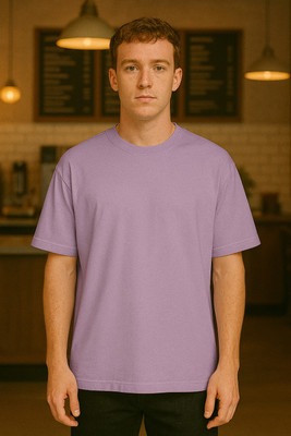 BUNEX Solid Men Round Neck Purple T-Shirt