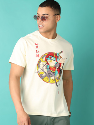 V-MART Printed Men Round Neck White T-Shirt