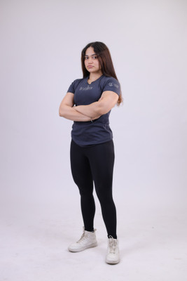 GRIFFIN GEARS Solid, Printed Women Round Neck Dark Blue T-Shirt