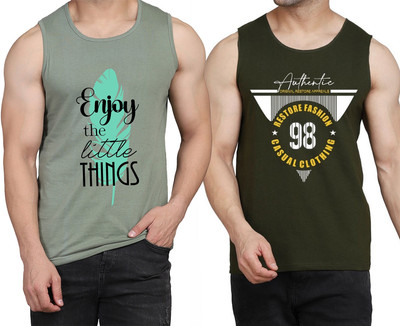 WOOSTRO Printed Men Scoop Neck Light Green, Dark Green T-Shirt