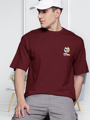 PATOIS Printed Men Round Neck Maroon T-Shirt