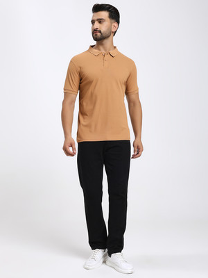 KCOTS Solid Men Polo Neck Brown T-Shirt