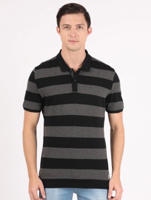 JOCKEY Striped Men Polo Neck Black, Grey T-Shirt