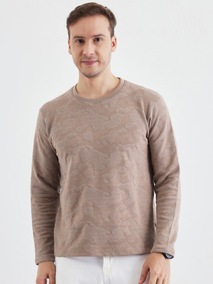 PIVL Abstract Men Round Neck Beige T-Shirt
