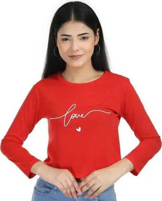 FENDURA Typography Women Round Neck Red T-Shirt