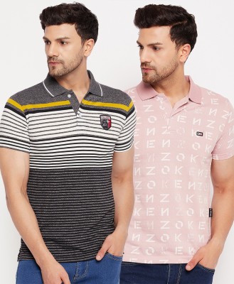 First Krush Striped, Printed Men Polo Neck Multicolor T-Shirt