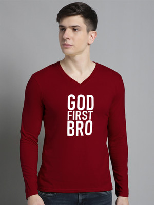 FBAR Typography Men V Neck Maroon T-Shirt
