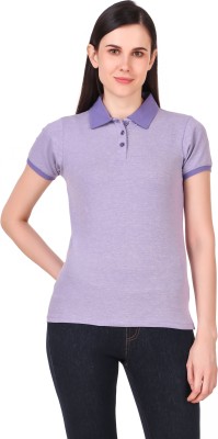 Frenchtrendz Solid Women Polo Neck Purple T-Shirt