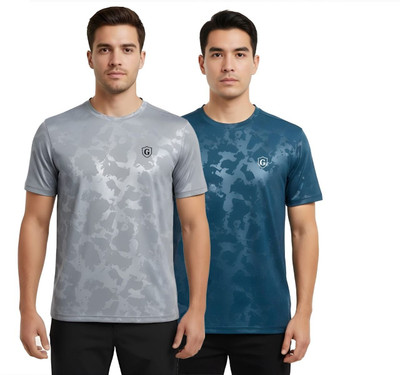 Gur Style Solid Men Round Neck Grey, Blue T-Shirt