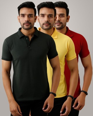 Galatea Solid Men Polo Neck Multicolor T-Shirt