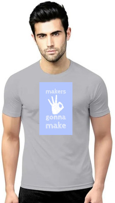 LV CARE Printed Men Round Neck Grey T-Shirt