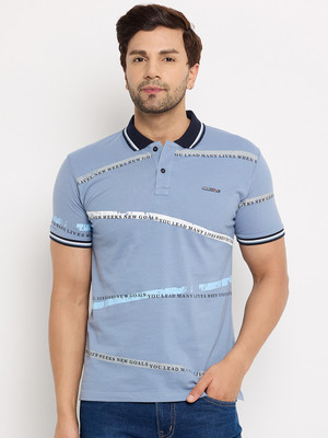DUKE Printed Men Polo Neck Blue T-Shirt