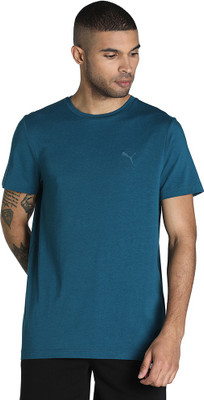 PUMA Solid Men Round Neck Blue T-Shirt