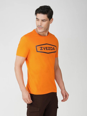 Zvezda Printed Men Round Neck Orange T-Shirt