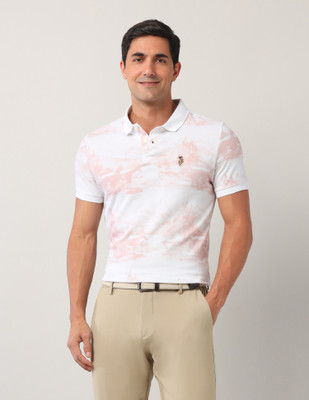 U.S. POLO ASSN. Abstract Men Polo Neck Orange, White T-Shirt