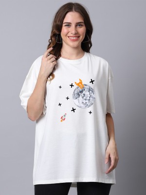 PP TRENDS Typography, Printed Women Round Neck White T-Shirt