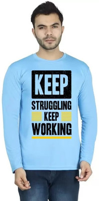 LV CARE Printed Men Round Neck Blue T-Shirt