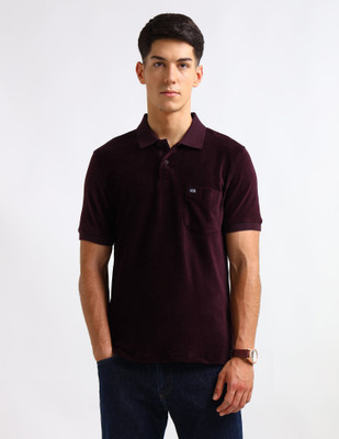 Arrow Sport Solid Men Polo Neck Purple T-Shirt