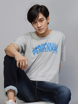 RIGO Printed Men Round Neck Grey T-Shirt