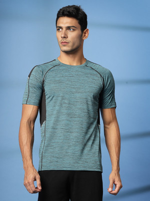 CHKOKKO Self Design Men Round Neck Green, Light Blue T-Shirt