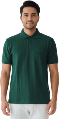 Force NXT Solid Men Polo Neck Dark Green T-Shirt