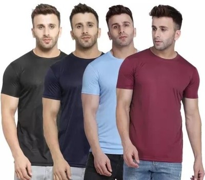 TRULYFEB Solid Men Round Neck Black, Dark Blue, Light Blue, Maroon T-Shirt