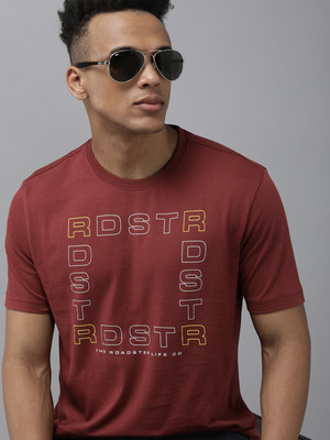 Roadster Typography Men Round Neck Red T-Shirt