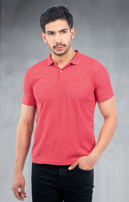 Fashion Territory Solid Men Polo Neck Red T-Shirt