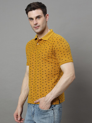 SZN Printed Men Polo Neck Yellow T-Shirt