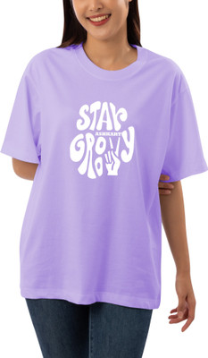 HouseOfCommon Typography Women Round Neck Purple T-Shirt