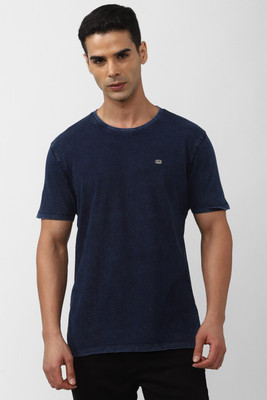 PETER ENGLAND Solid Men Round Neck Dark Blue T-Shirt