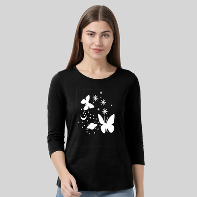 Nilan Tees Wear Printed Women Round Neck Black T-Shirt