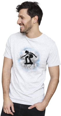 NOIDAPRINT Printed Men Round Neck White T-Shirt