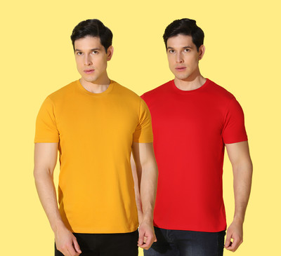WOOSTRO Typography, Solid Men Round Neck Yellow, Red T-Shirt
